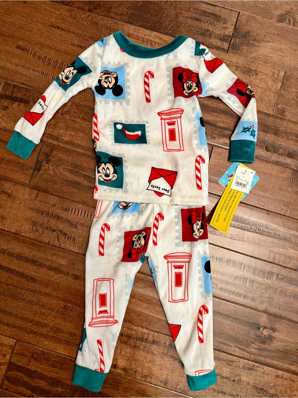 Disney White & Teal Mickey Holiday Pajama Set